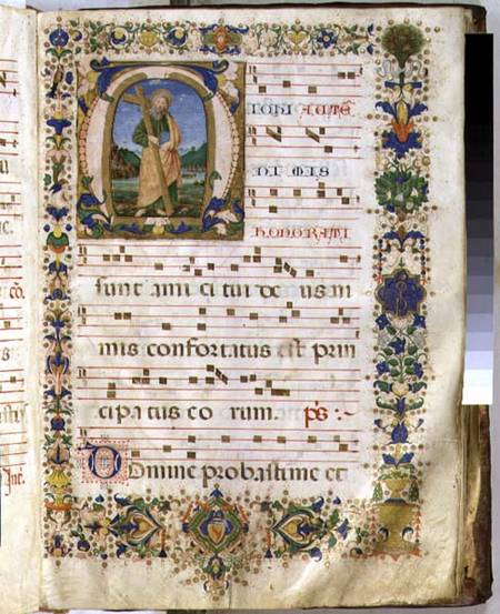 Ms 540 f.3r Page with historiated initial 'M' depicting St. Andrew, from a choir book from San Marco van  (eigentl. Domenico Tommaso Bigordi) Ghirlandaio Domenico