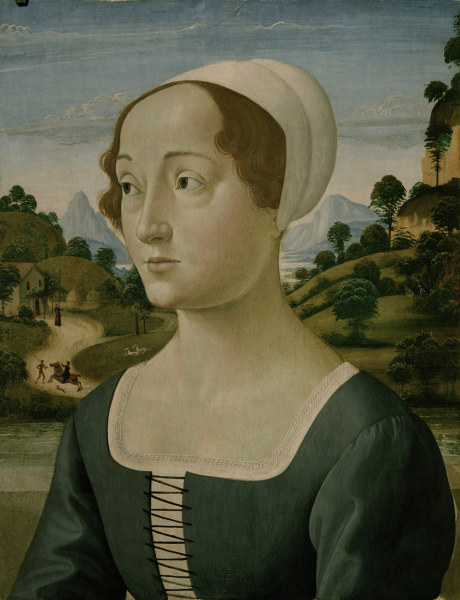D.Ghirlandaio (?), Portrait young woman van  (eigentl. Domenico Tommaso Bigordi) Ghirlandaio Domenico