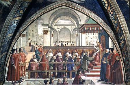 St. Francis receiving the Rule of the Order from Pope Honorius, scene from a cycle of the Life of St van  (eigentl. Domenico Tommaso Bigordi) Ghirlandaio Domenico