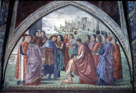 St. Francis renouncing his inheritance, from a cycle of the Life of St. Francis van  (eigentl. Domenico Tommaso Bigordi) Ghirlandaio Domenico