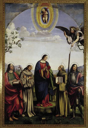 Verkuendigung an Maria mit Heiligen van (eigentl. Francesco Raibolini) Francia