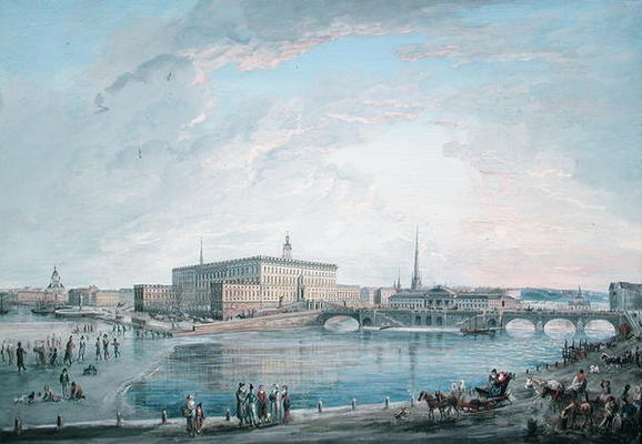 View of Stockholm from the Fersen Terrace (gouache on canvas) van Elias Martin
