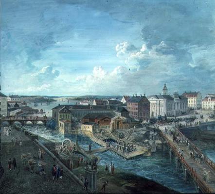 View of Stockholm from the Royal Palace (gouache on canvas) van Elias Martin