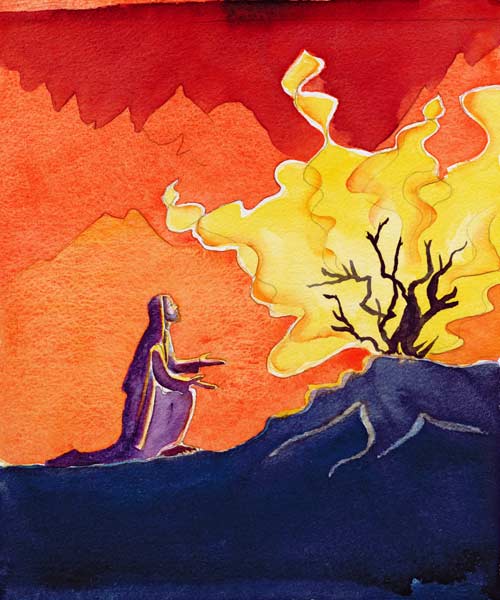 God speaks to Moses from the burning bush, 2004 (w/c on paper)  van Elizabeth  Wang