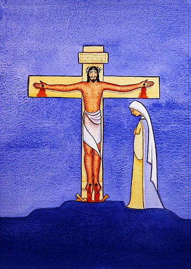 Mary stands by the Cross as Jesus offers His life in Sacrifice, 2005 (w/c on paper)  van Elizabeth  Wang