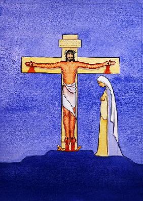 Mary stands by the Cross as Jesus offers His life in Sacrifice, 2005 (w/c on paper) 