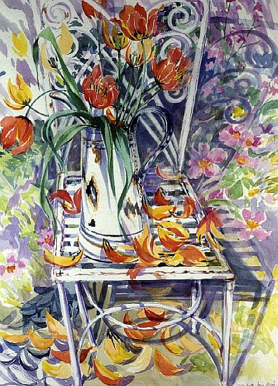 Garden Chair and Poppies van Elizabeth Jane  Lloyd