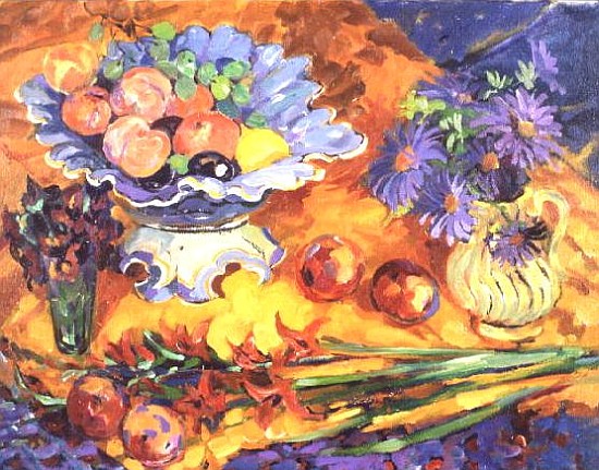 Peaches in a Blue Dish  van Elizabeth Jane  Lloyd
