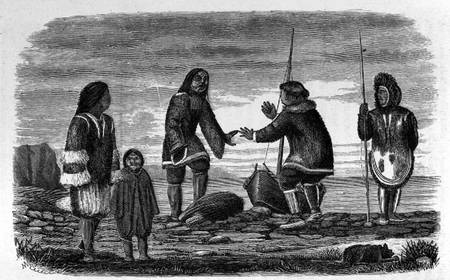 Tuski and Mahlemuts Trading for Oil, from 'Alaska and its Resources', by William H. Dall, engraved b van Elliot