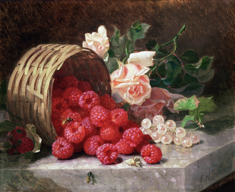 Overturned Basket with Raspberries and White Currants van Eloise Harriet Stannard