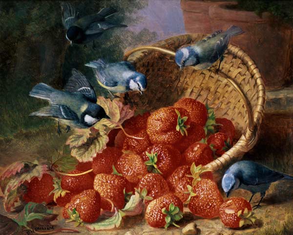 Still Life with Strawberries and Bluetits van Eloise Harriet Stannard