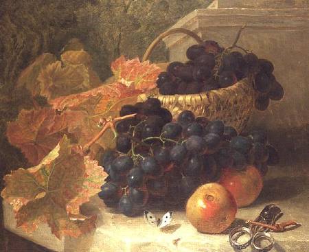 Still Life with Grapes and Scissors on a Stone Shelf van Eloise Harriet Stannard