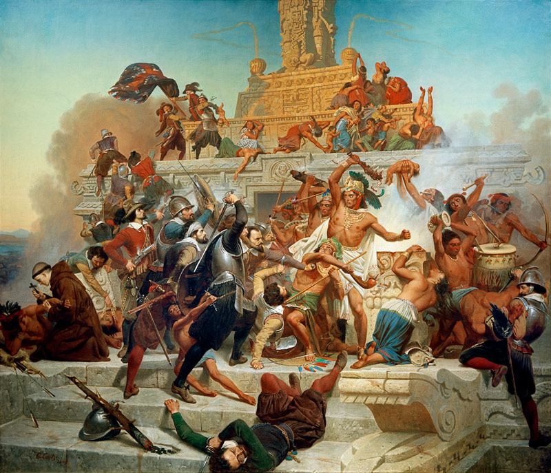 Die Eroberung des Teocalli Tempels durch Cortés und seine Truppen van Emanuel Leutze