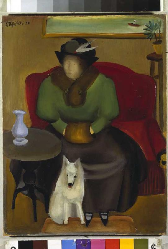Frau im Pelz mit Hund. van Emanuel Schöttli