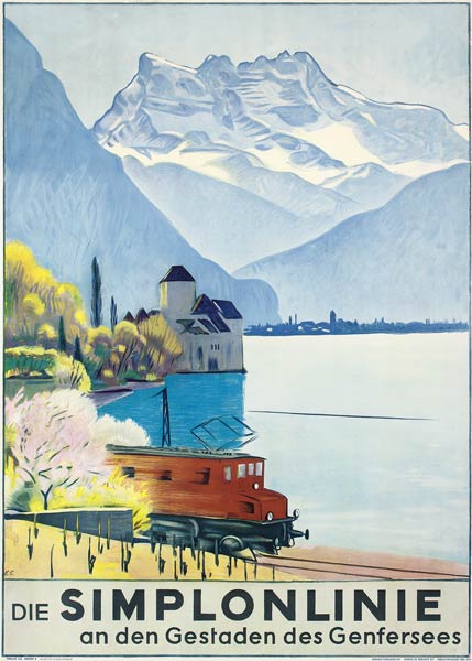 Simplonlinie', poster advertising rail travel around Lake Geneva van Emil Cardinaux