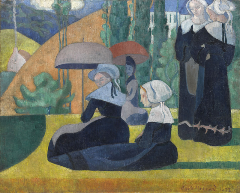 Breton Women with Umbrellas van Emile Bernard