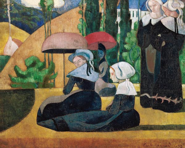 Bretonische Frauen mit Sonnenschirmen van Emile Bernard