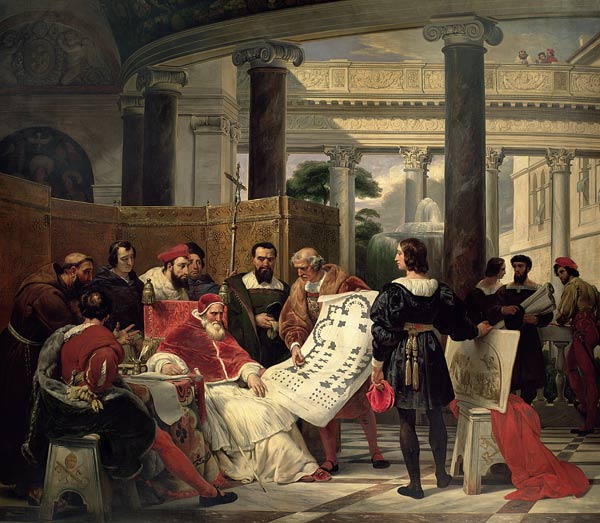 Pope Julius II ordering Bramante, Michelangelo and Raphael to construct the Vatican and St. Peter's van Emile Jean Horace Vernet