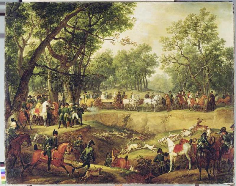 Napoleon Bonaparte auf der Jagd im Wald von Compiegne van Emile Jean Horace Vernet