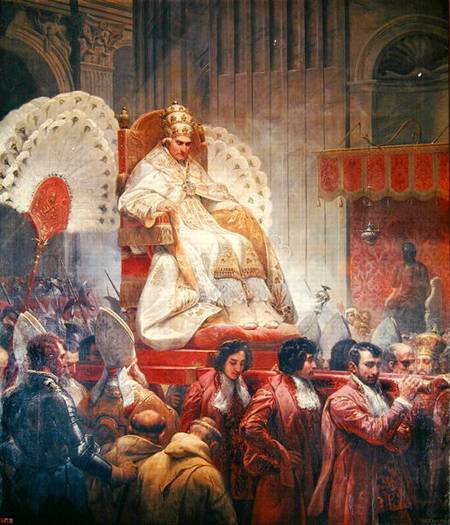 Pope Pius VIII (1761-1830) in St. Peter's on the Sedia Gestatoria van Emile Jean Horace Vernet