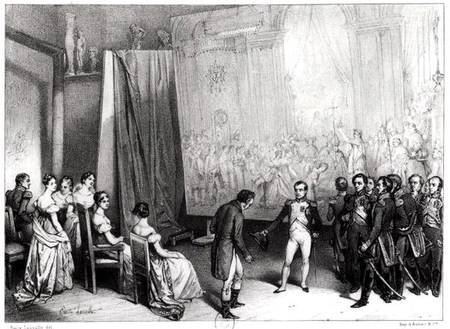 Napoleon I (1769-1821) Visiting the Studio of David (1748-1825), 4th January 1808 van Emile Lassalle