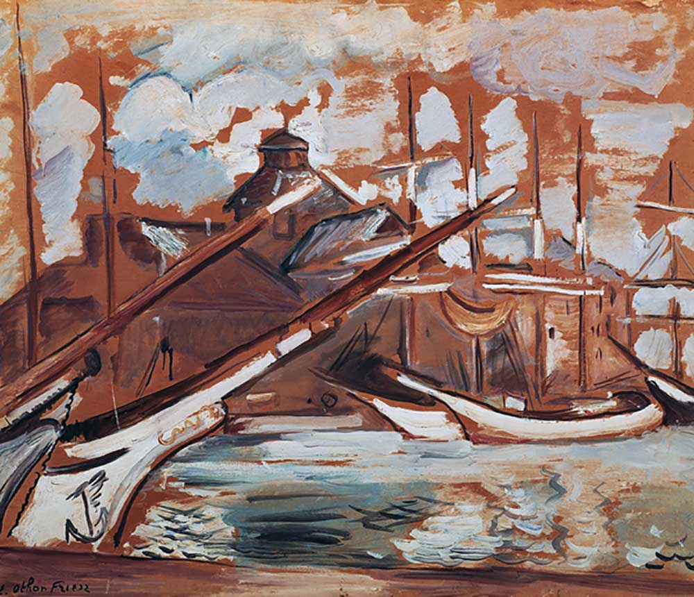 Harbour scene, by Othon Friesz (1879-1949), oil on cardboard, 54x65 cm. France, 20th century. van Emile Othon Friesz