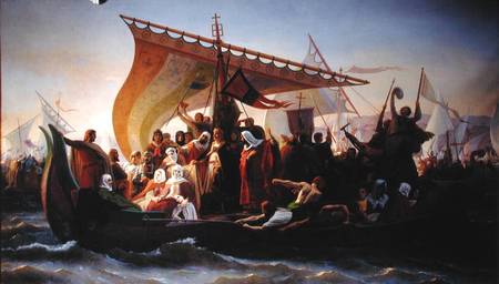 The Crossing of the Bosphorus by Godfrey of Bouillon (c.1060-1100) and his Brother, Baldwin, in 1097 van Emile Signol