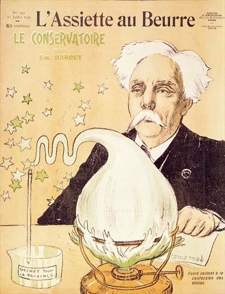 Caricature of Gabriel Faure (1845-1924) creating stars, from ''l''Assiette au Beurre'', 20th July 19 van Emmanuel Barcet
