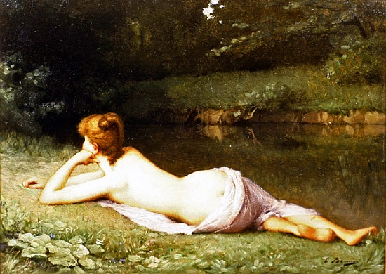 Reclining nude on a riverbank van Emmanuel Benner