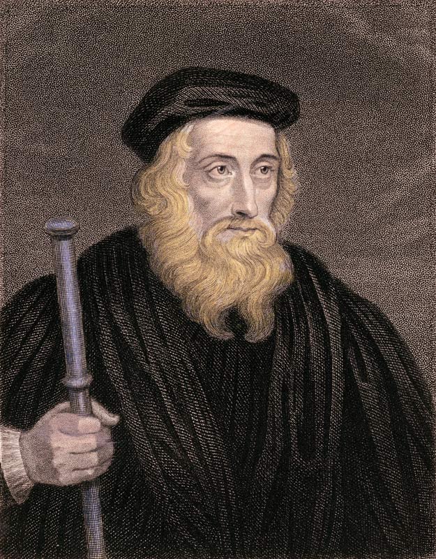 Portrait of John Wycliffe (c.1330-84) engraved by James Posselwhite (1798-1884) after a print by G. van English School