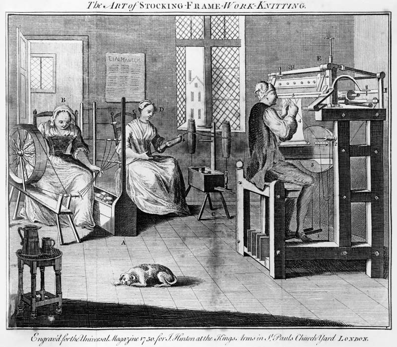 The Art of Stocking-Frame-Work-Knitting; engraved for the ''Universal Magazine'' 1750 van English School