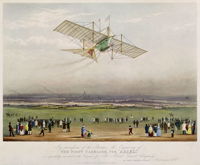 The Flying Machine, the ''Ariel'', from designs prepared by W.S. Henson in 1842, published by Ackerm van English School