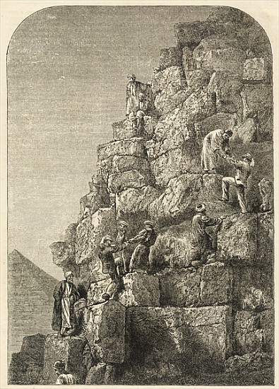 Ascent of the Great Pyramid; engraved from a photograph van English School