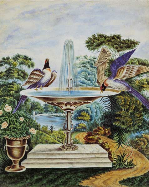 Birds in a Fountain in a Landscape Park van English School