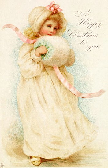 Christmas card depicting a girl with a muff van English School