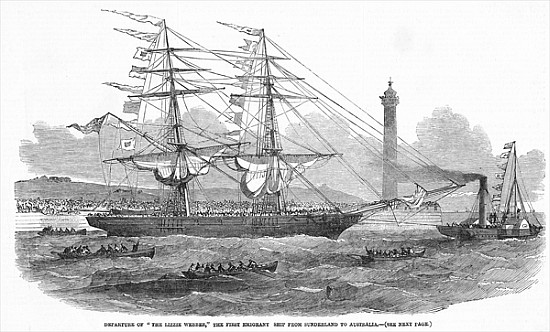 Departure of ''The Lizzie Webber'', the first emigrant ship from Sunderland to Australia, from ''The van English School