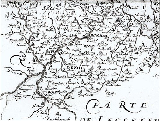 Detail of a map of the county of Nottinghamshire showing the town of Nottingham van English School