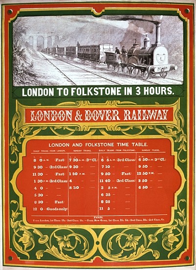 Early timetable for the London to Dover Railway van English School