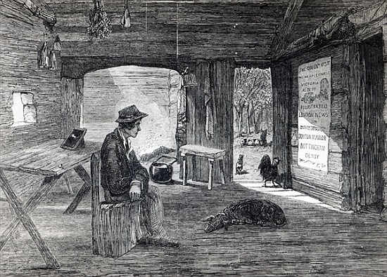 Interior of a settler''s hut in Australia, from ''The Illustrated London News'' van English School