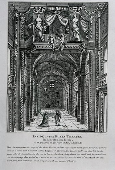 Interior of the Duke''s Theatre in Lincoln''s Inn Fields during the reign of King Charles II van English School