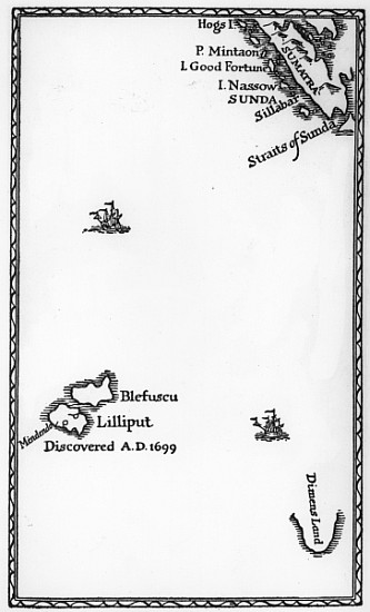 Map of Lilliput and Blefuscu, from the first edition of ''Gulliver''s Travels'' Jonathan Swift van English School