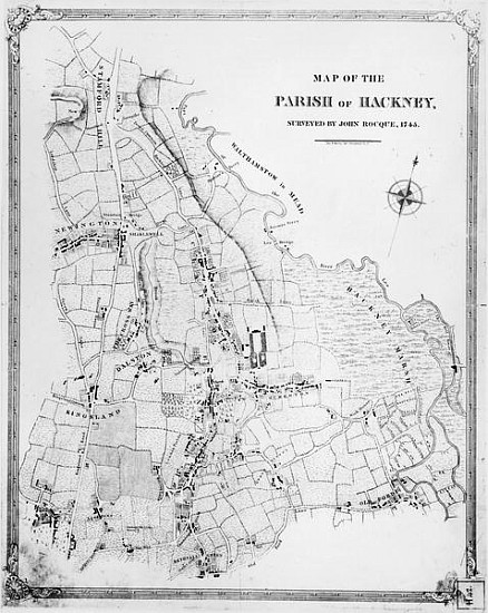 Map of the Parish of Hackney, surveyed John Rocque (c.1709-1762) 1745 van English School