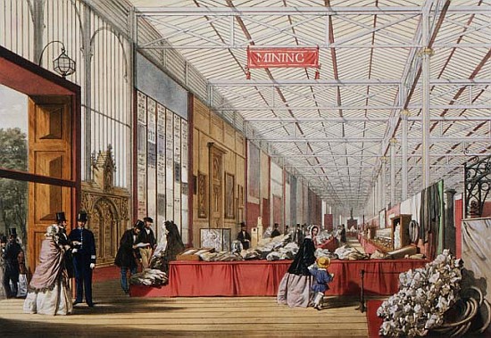 Minerals: Gallery displaying rocks and crystals at the Great Exhibition in 1851, from ''Dickinson''s van English School