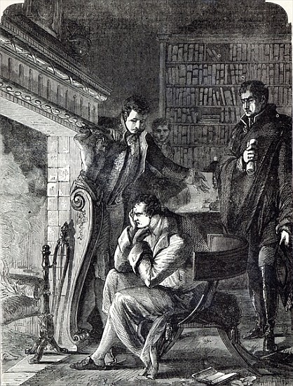 Napoleon brooding the fire the night before his Abdication and Departure from Fontainebleau on 20th  van English School