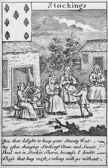 Playing Card showing workers making stockings (detail of 392627) van English School