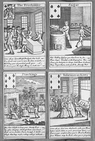 Playing Cards depicting current commercial ventures, c.1720 van English School