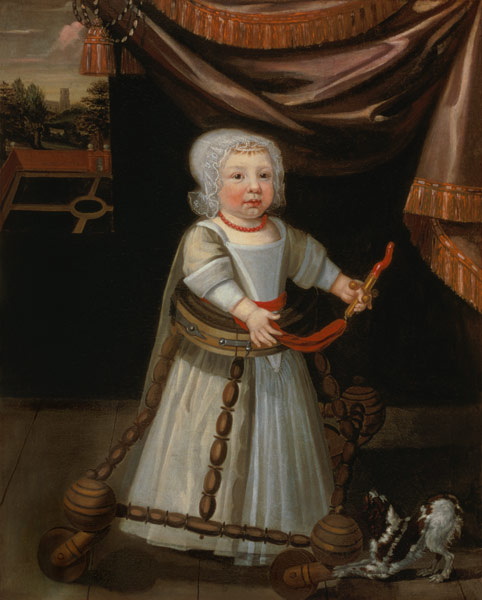 Portrait of a Boy with a Coral Rattle van English School