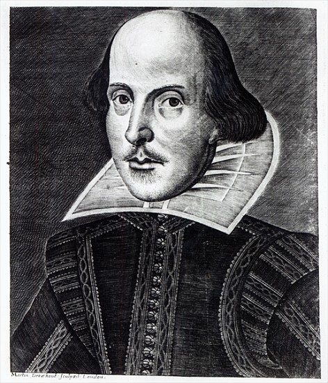 Portrait of William Shakespeare; engraved by Martin Droeshout van English School