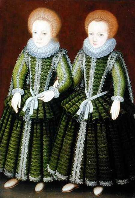 Portrait of Sarah and Elizabeth Poulett of Hinton St. George, Somerset van English School