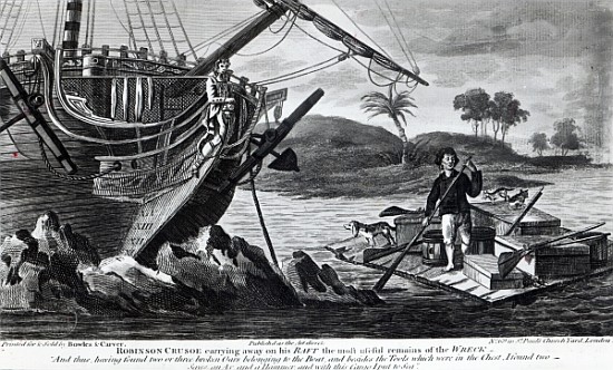 Robinson Crusoe carrying away on his raft the most useful remains of the wreck van English School
